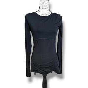 Fabletics Cashel Long Sleeve Scoop Back Activewear Top Ruched Waist Black XS